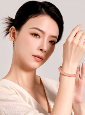 梦金园天然桃花金丝玉手镯送女生