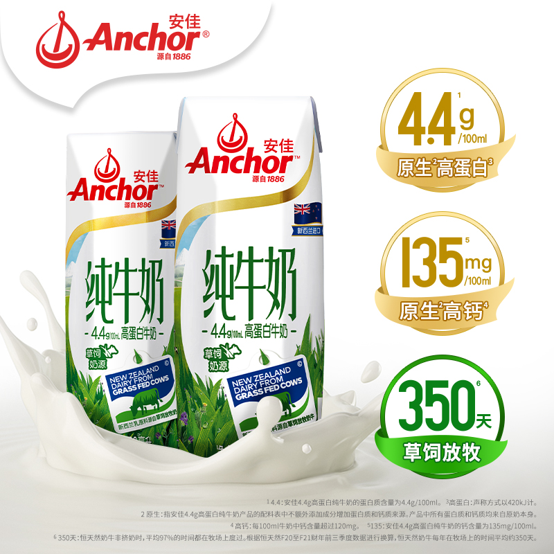 【进口】安佳草饲4.4g高蛋白全脂纯牛奶250ml*24盒新西兰草饲奶源-图2