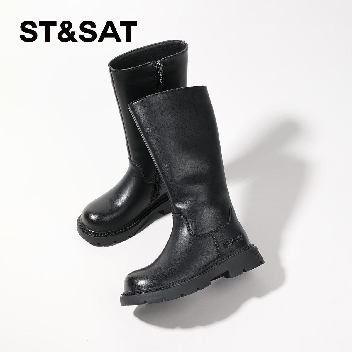 星期六童鞋女童长筒靴秋冬新款简约百搭高筒靴宝宝靴子儿童皮靴,淘宝优惠券,粉丝福利购,淘宝优惠卷