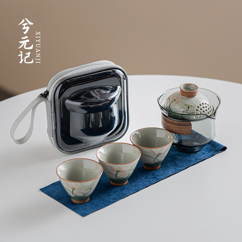 兮元记玻璃盖碗茶杯单个高档手抓壶旅行茶具便携套装泡茶专用小套,淘宝优惠券,粉丝福利购,淘宝优惠卷