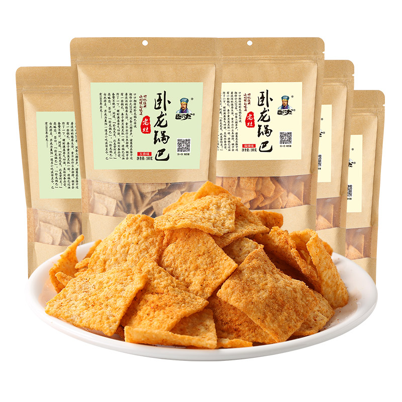 卧龙休闲食品老灶锅巴100g*5膨化小零食家庭装非遗锅巴 - 图0