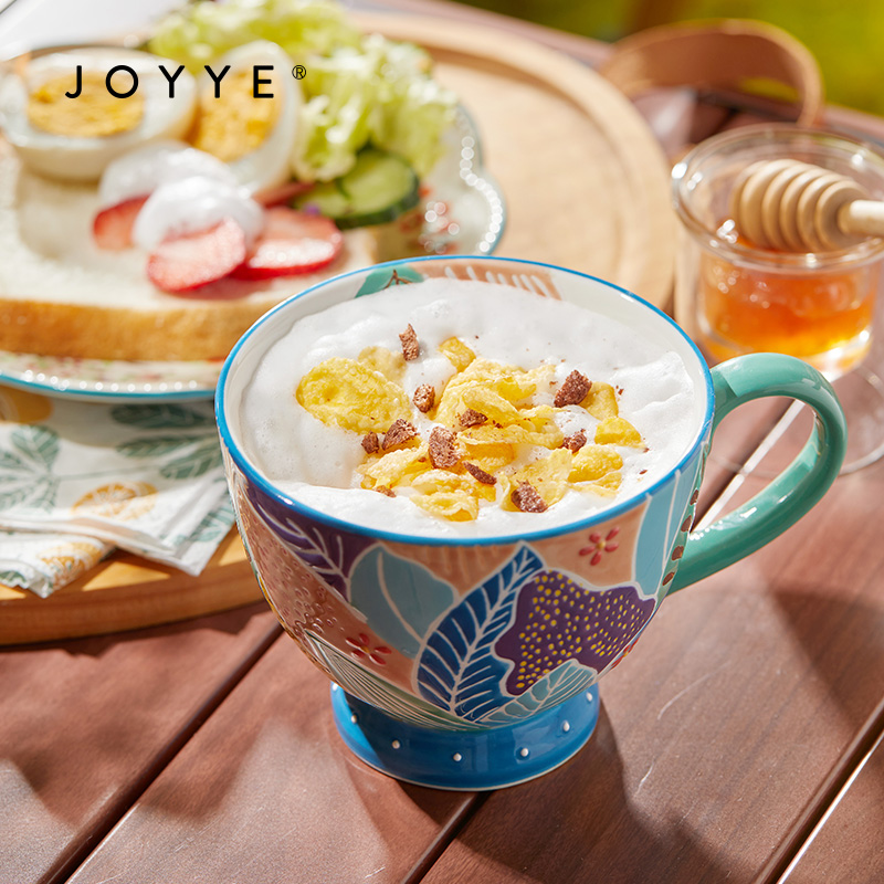JOYYE旅绘丛林釉下手绘早餐杯家用大容量麦片杯新骨瓷礼盒陶瓷杯 - 图0