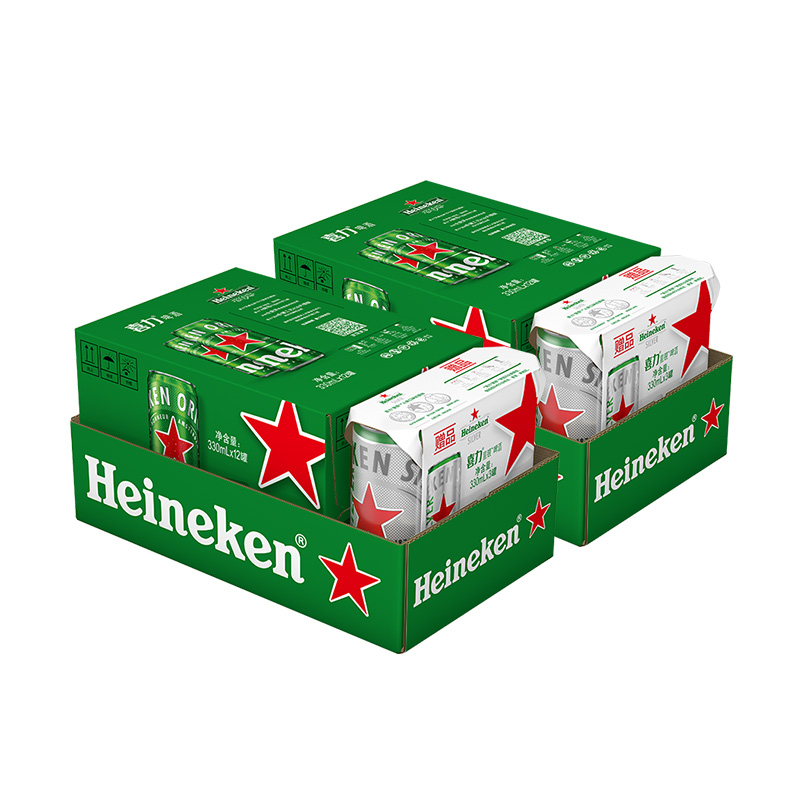 加量不加价喜力【Heineken】经典拉罐啤酒纤体330ml*15听*2箱 - 图0