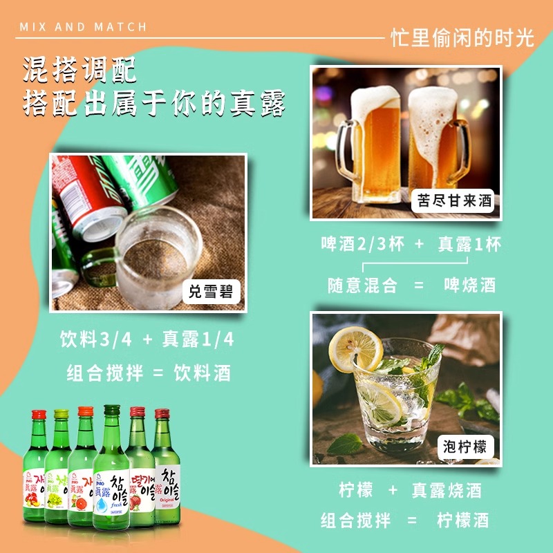 韩国原装进口真露烧酒原味草莓葡萄味果味清酒一箱整箱360ml*20瓶