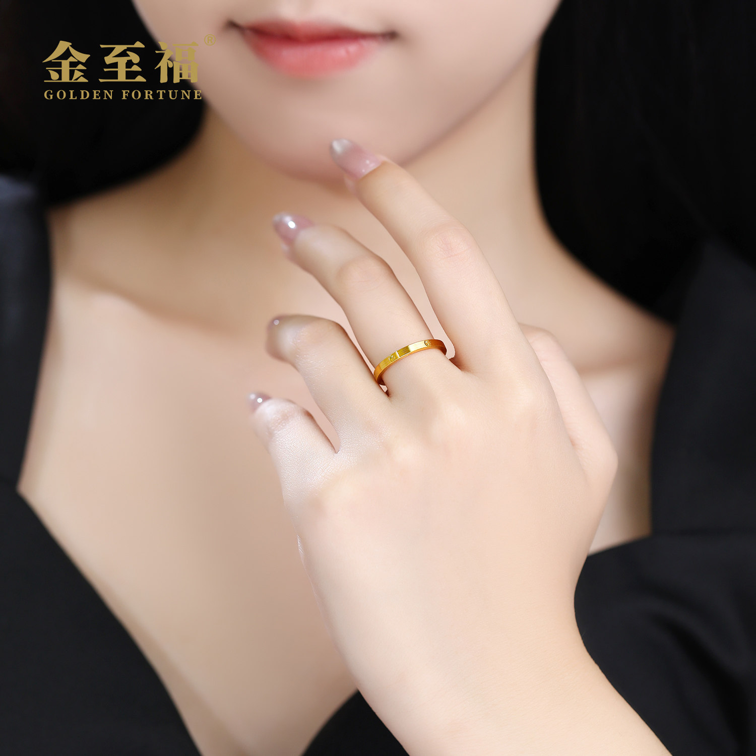 Jinzhifu rice brushed gold ring for women pure gold 5D hard gold couple ring diamond pattern ring