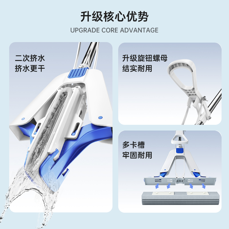 Airline/尔蓝38cm速软胶绵拖把对折挤水家用免手洗一拖净AL-JM31 - 图0