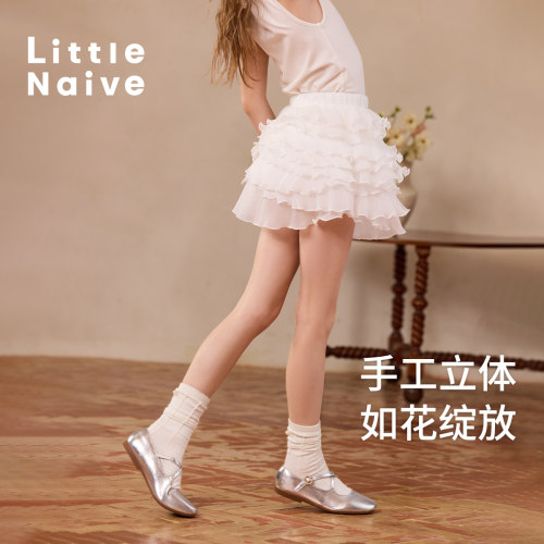 Little Naive儿童蓬蓬半身裙夏季新款洋气白色裙裤儿童公主短裙 - 图1