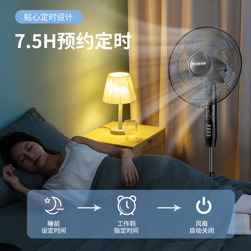 美菱家用电风扇落地扇7叶小型轻音循环强大风力节能摇头工业电扇_虎窝淘