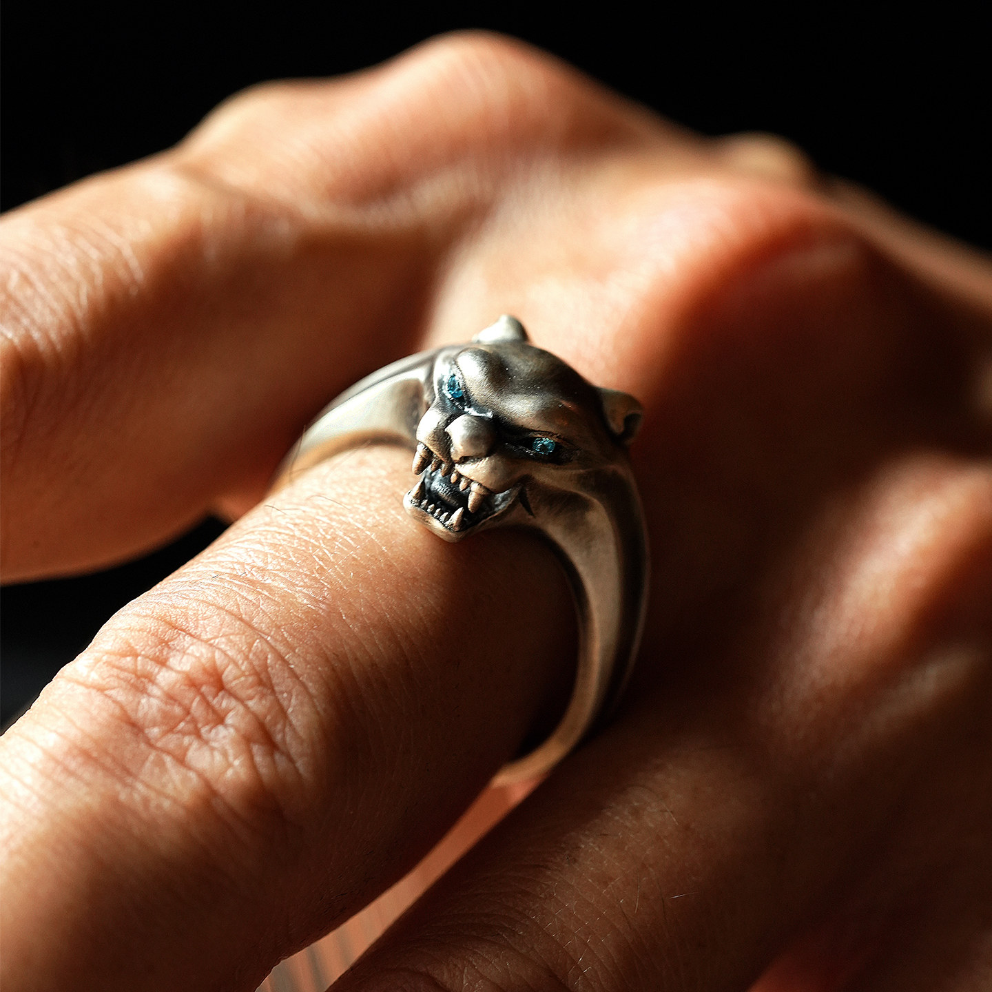 IDEAGEMER Sterling Silver Cheetah Ring Men's Vintage