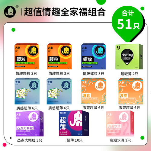 大象避孕套超薄玻尿酸安全套高潮女生裸入颗粒组合51只水润滑秒戴 - 图3