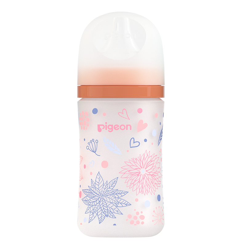 Pigeon贝亲 奶瓶婴儿宽口径玻璃奶瓶160/240ml硅胶彩绘护层奶瓶 - 图0