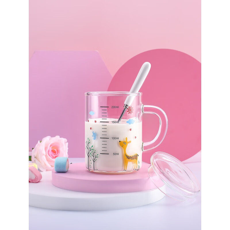 唯铭诺儿童牛奶杯玻璃杯带刻度早餐杯宝宝喝奶杯量水杯耐热无盖,淘宝优惠券,粉丝福利购,淘宝优惠卷
