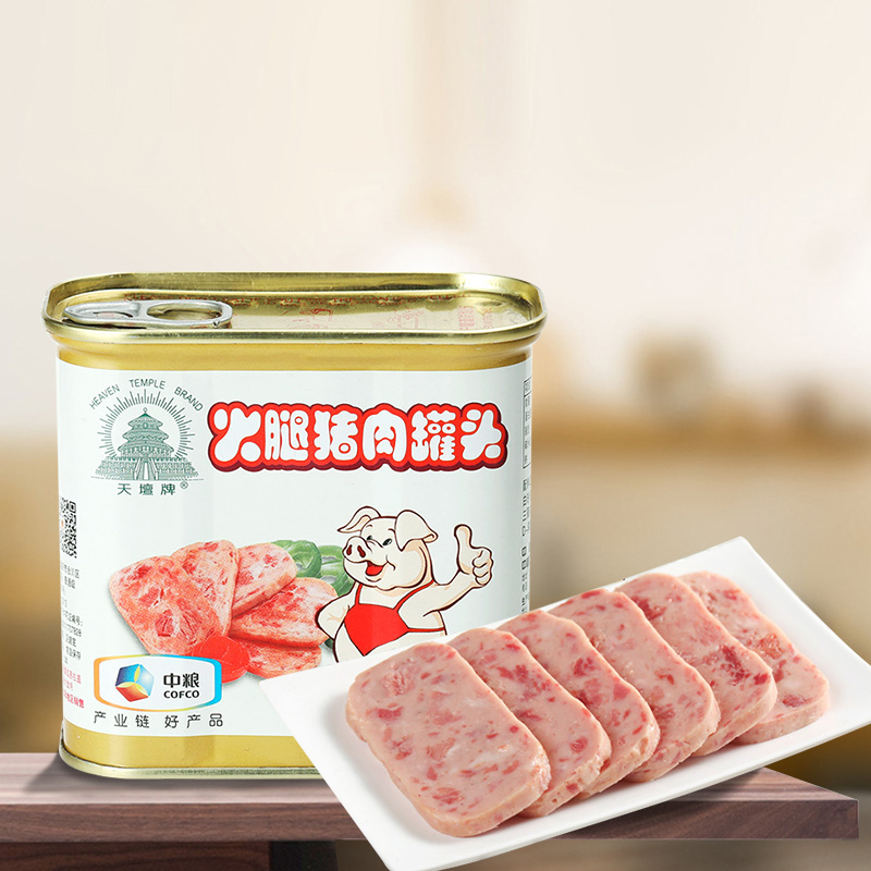 中粮天坛小白猪猪肉火腿罐头340g梅林兄弟品牌午餐肉方便速食早餐 - 图2