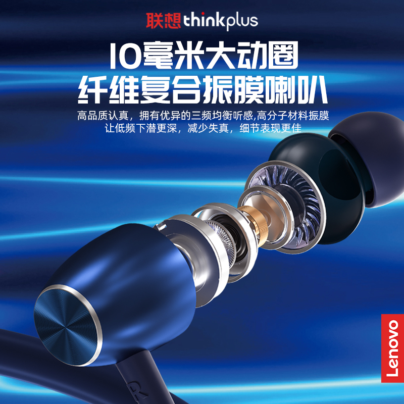 联想HE05XⅡ代挂脖无线运动游戏降噪蓝牙耳机入耳式HIFI立体音质-图3