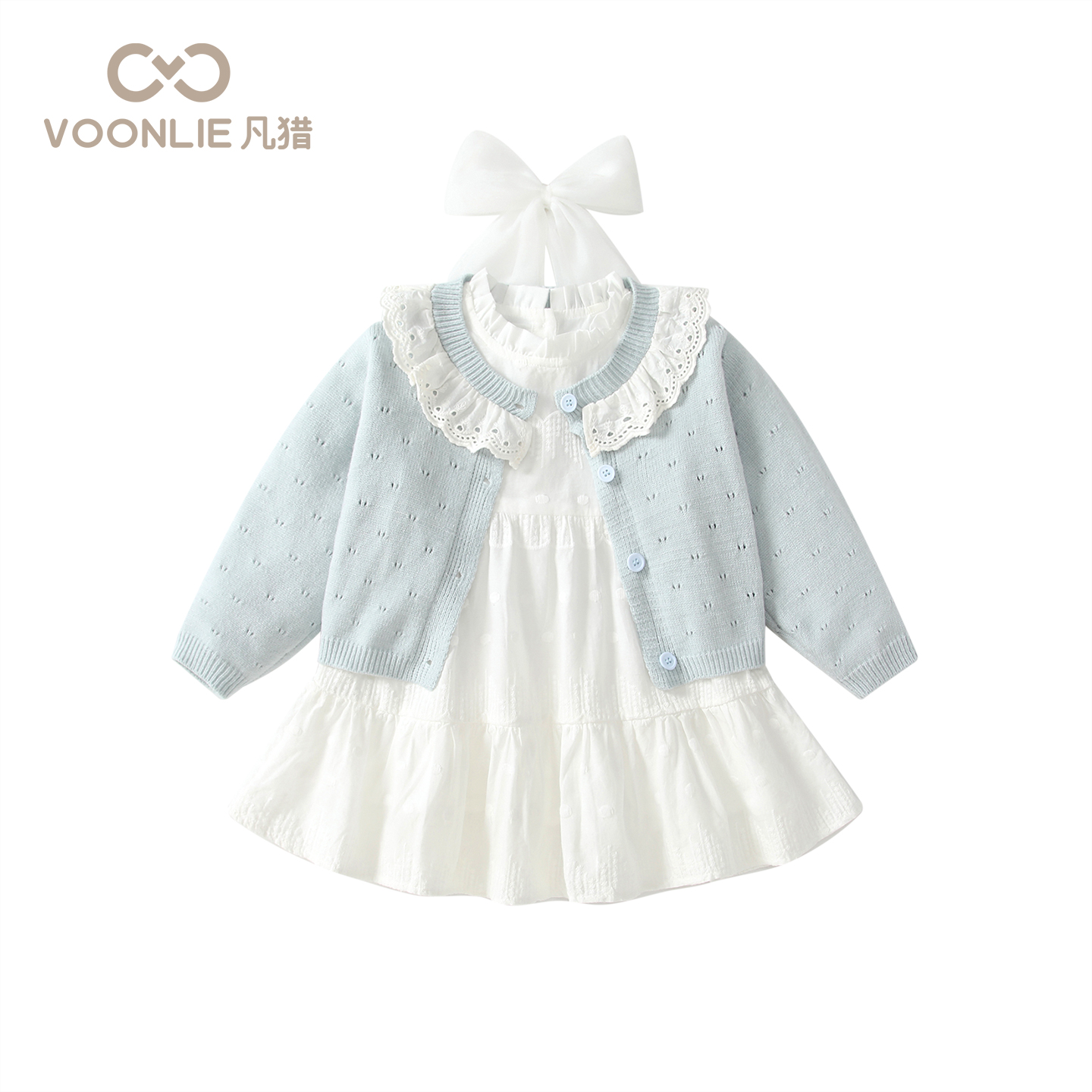 凡猎女童连衣裙秋装2025新款洋气儿童公主裙宝宝针织开衫套装春秋 - 图0