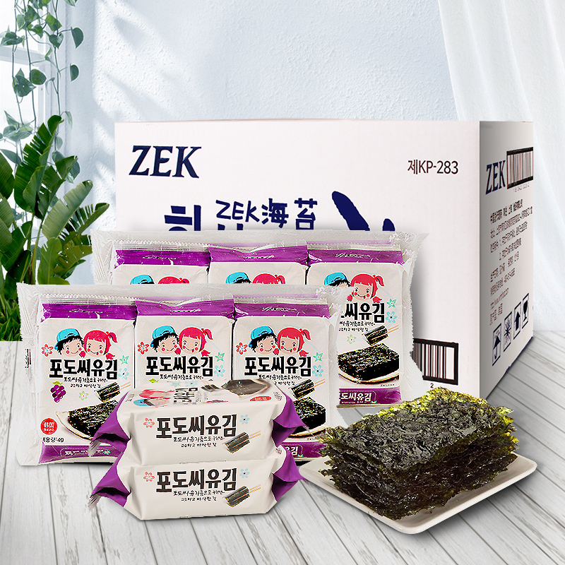 ZEK葡萄籽海苔4g*12包韩国进口紫菜寿包饭孕妇儿童休闲即食零食-图2