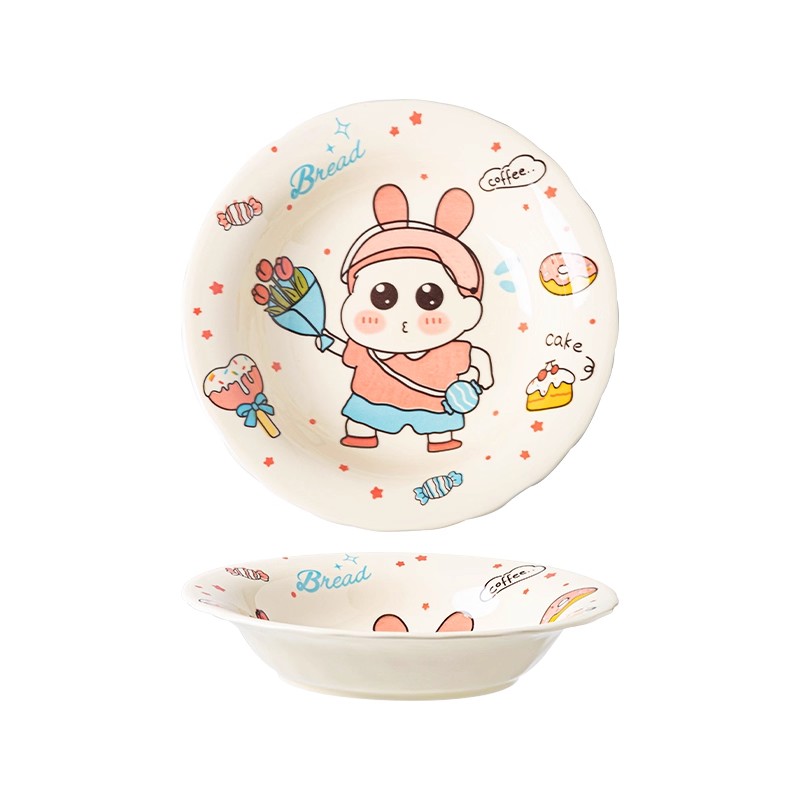 佩尔森可爱甜品蛋糕盘家用菜盘微波炉专用水果零食盘碗圆形早餐盘