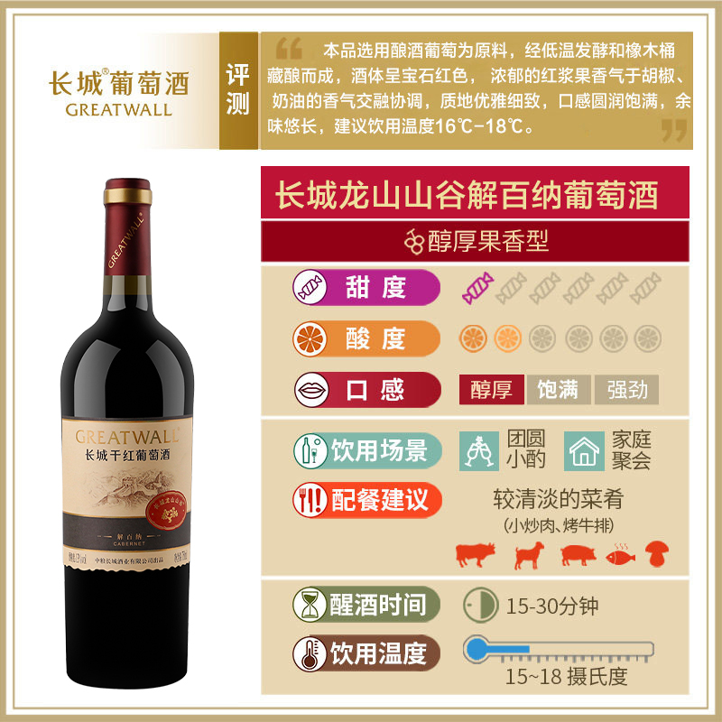 中粮长城干红葡萄酒红酒山谷高级解百纳750ml×6瓶整箱装送礼婚宴-图2