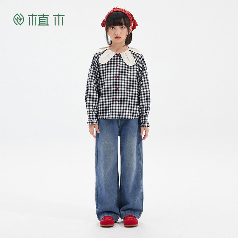 植木童装女童裤子2025秋季新款中大童直筒阔腿裤牛仔裤儿童裤子,淘宝优惠券,粉丝福利购,淘宝优惠卷