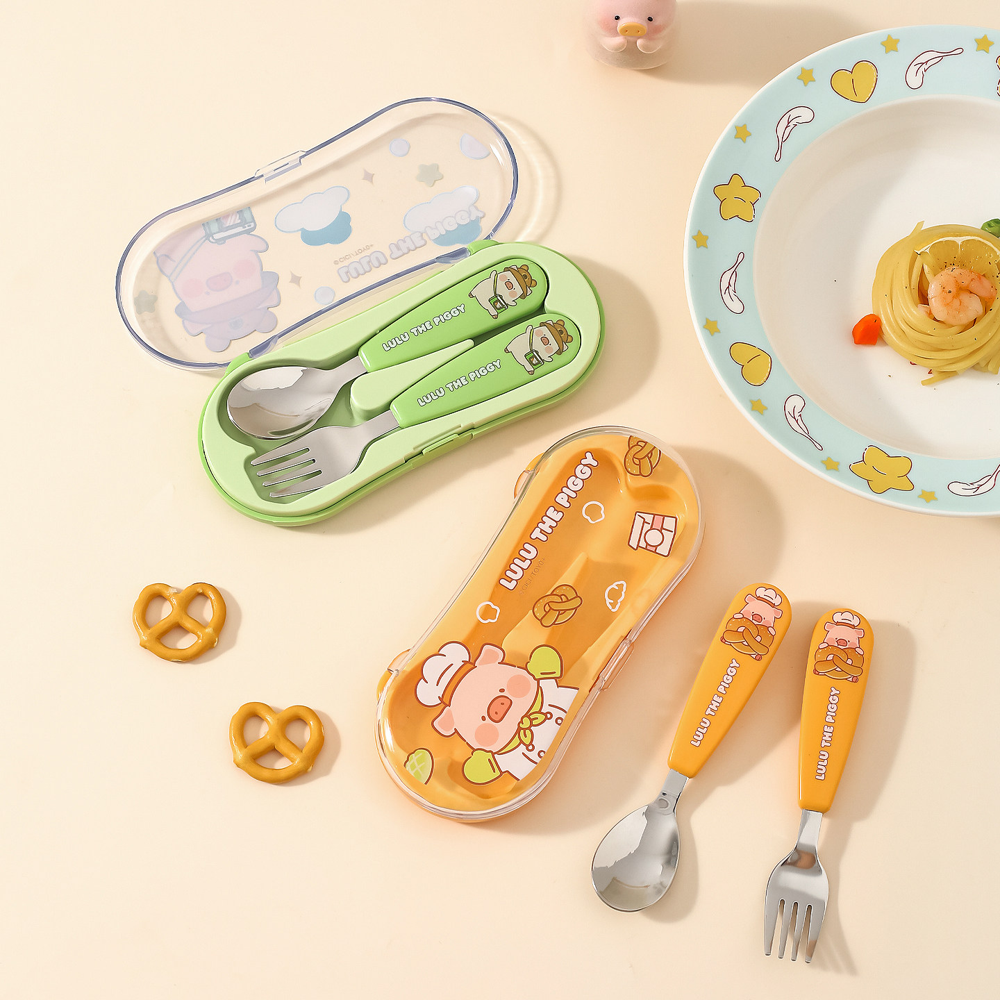川岛屋&lulu猪联名 不锈钢儿童勺子叉子小学生外出便携式餐具套装,淘宝优惠券,粉丝福利购,淘宝优惠卷