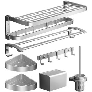 卡贝毛巾架卫生间置物架免打孔浴室太空铝毛巾杆卫浴简约风浴巾架