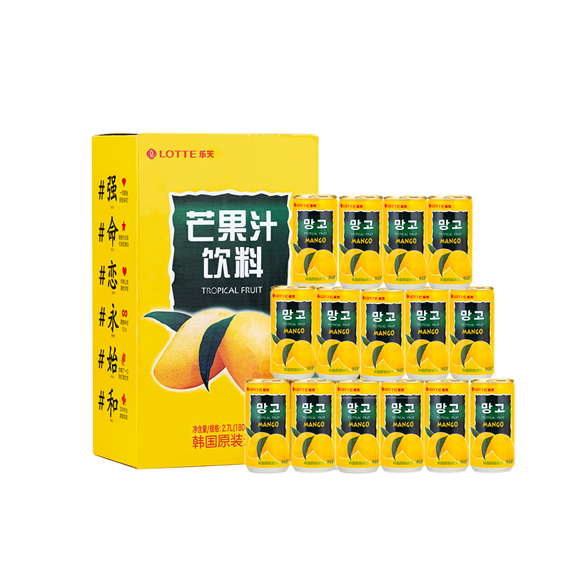 【进口】韩国饮料饮品lotte乐天180ml*15罐芒果汁网红 - 图0