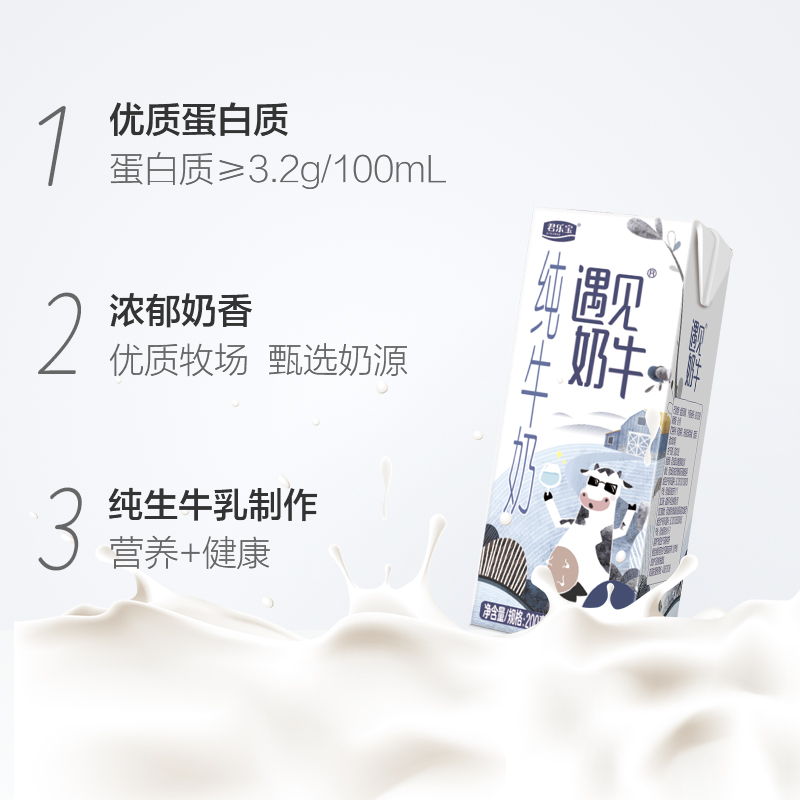 君乐宝遇见奶牛纯牛奶200ml*24盒*2提蛋白质≥3.2g/100ml - 图1