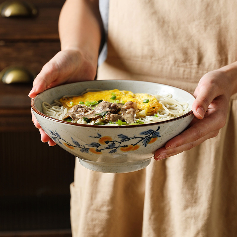 舍里中式怀旧陶瓷面碗家用大碗汤碗釉下彩餐具斗笠碗海碗新款,淘宝优惠券,粉丝福利购,淘宝优惠卷