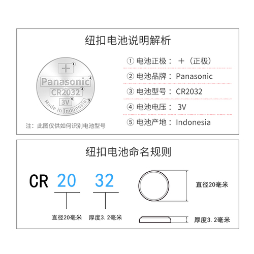 进口松下CR2032纽扣锂电池3V主板机顶盒遥控器电子秤汽车钥匙5粒