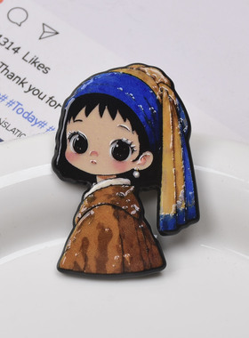 卡通版名画女孩醋酸贴片手机壳冰