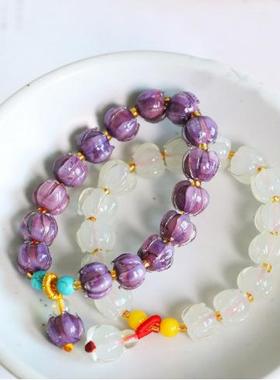 莲花琉璃手链女款暮山紫色醒狮高冰手串原创设计感手持绿松石首饰