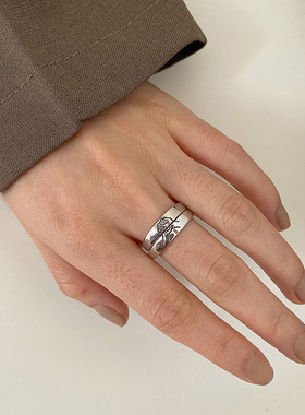 执子之手情侣款戒指纯银时尚个性设计感潮流复古简约男女对戒指环