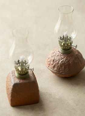 复古粗陶酥油灯老岩泥茶具配件茶室家居桌面装饰摆件氛围灯小夜灯