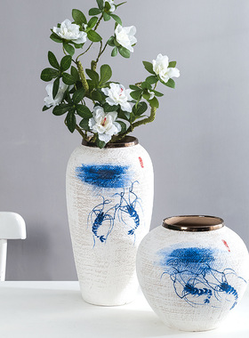 景德镇挂件手绘工位摆件北欧抽象白色花瓶客厅插花干花器中式