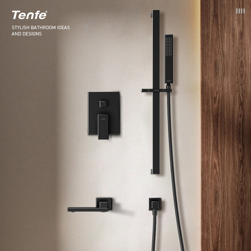 鼎菲 暗装花洒黑色套装入墙式精铜混水阀淋浴龙头冷热阀体,淘宝优惠券,粉丝福利购,淘宝优惠卷