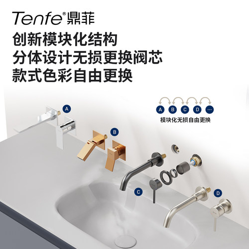 鼎菲铜暗装面盆龙头入墙式墙出墙排冷热洗手盆万向热熔龙头 - 图2