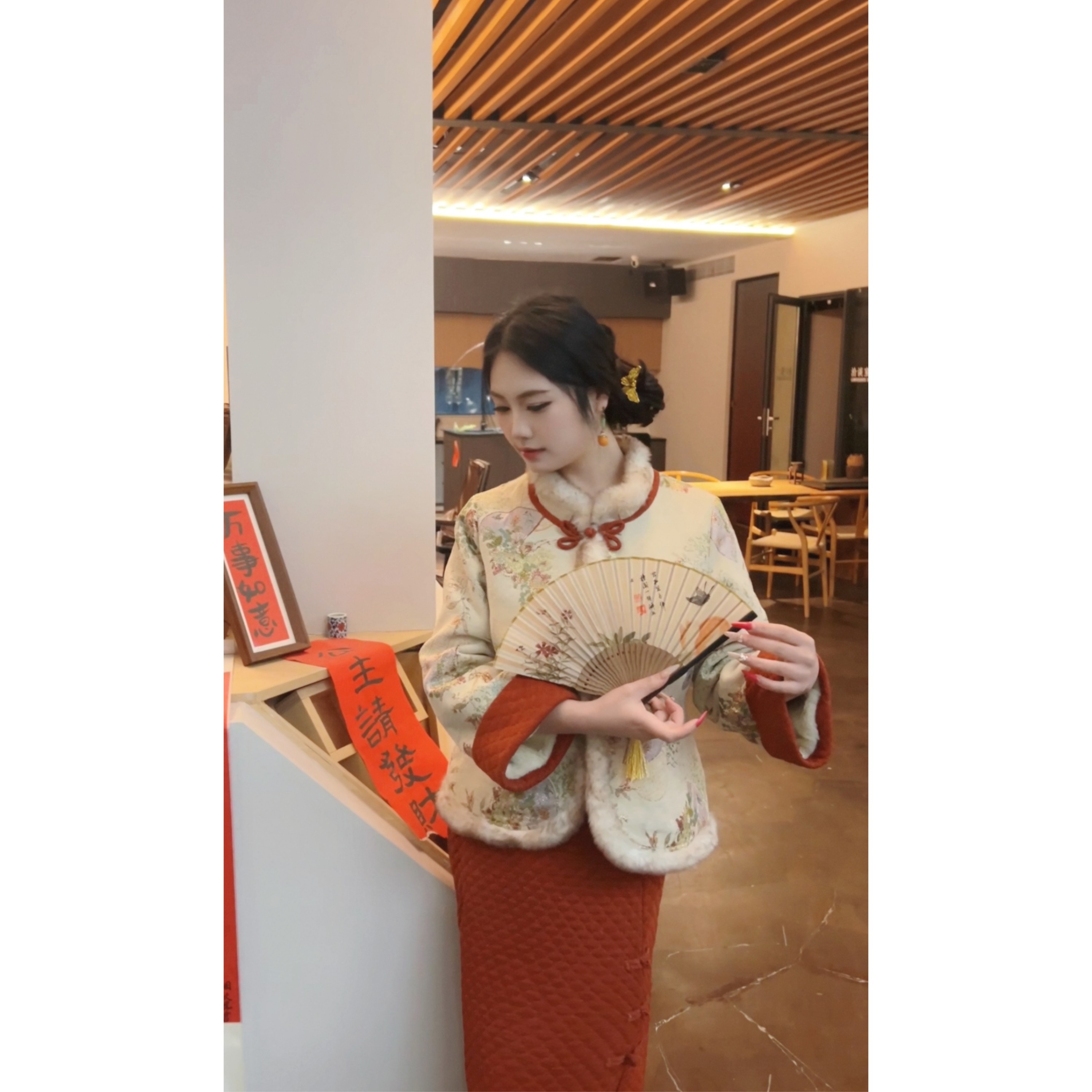 欢喜【自制款】贺岁新中式棉服+撒金加绒半身裙大码胖mm套装显瘦,淘宝优惠券,粉丝福利购,淘宝优惠卷