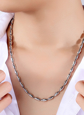 霸气圆柱体珠子项链 镀铂金橄榄珠佛珠粗链锁骨链夏季潮男项链饰