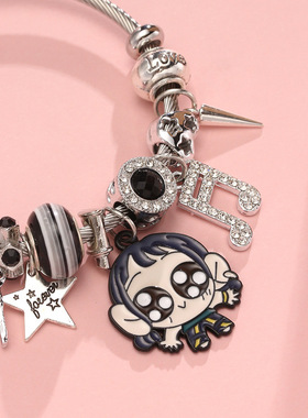 猎魔女团手镯女卡通镶钻吊坠开口不锈钢手环手串