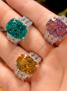 2025新款华碧珠宝铜底镀金仿真帕拉绿鸟巢切戒指女12*16