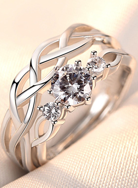 跨境热卖小众简约时尚镶钻锆石情侣对戒开口可调节戒指女厂家直销