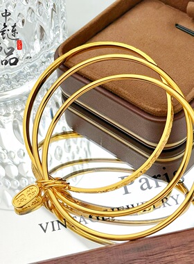 金店同款古法沙金三生三世碎冰冰吉言招财手镯 轻奢百搭三圈手环