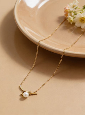 欧美跨境法式轻奢镶钻项链气质锁骨链感小众时尚饰品珍珠吊坠