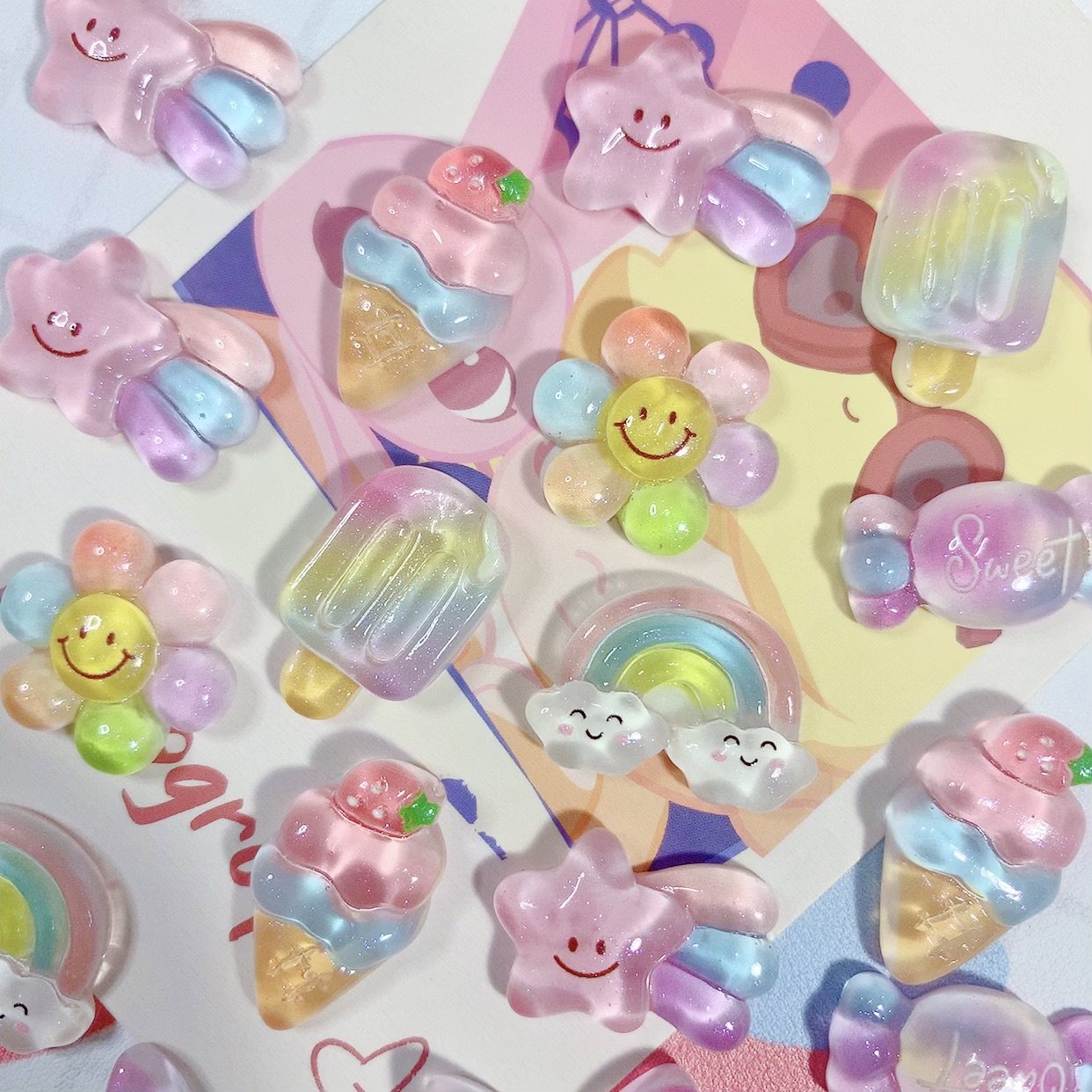 可爱彩虹星星糖果 透色树脂配件儿童手工diy奶油胶发夹手机壳材料,淘宝优惠券,粉丝福利购,淘宝优惠卷