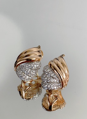 中古风一半光金一半星河925银镀金镶嵌满钻莫桑钻海螺牛角包珠宝