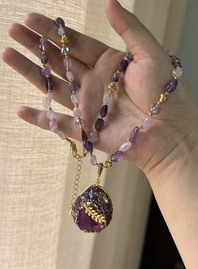 天然紫水晶项链女款设计感小众轻奢锁骨链