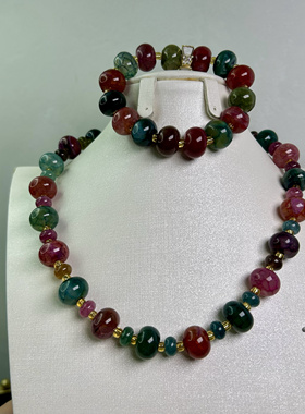 超仙文艺复古民族风车轮珠彩色碧玺手串手链闺蜜手饰