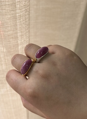 精致玫红色开口戒指小众设计百搭首饰开口戒指