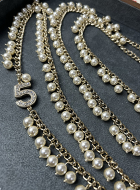 中古Vintage时尚轻奢百搭琉璃珍珠多层叠戴长款斜挎项链