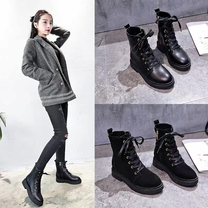 马丁靴女英伦风学生靴圆头短靴加绒女靴 热品库 性价比省钱购